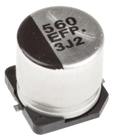 EEEFPE561UAP Panasonic Aluminium Electrolytic Capacitor 560μF 25 V dc 10mm Surface Mount G FP SMD Series Lifetime 2000h +105°C