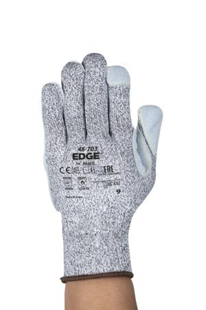 48703100 Ansell Edge 48-703 Grey Glass Fibre, Polyethylene Cut Resistant, Heat Resistant Work Gloves, Size 10, Leather Coating