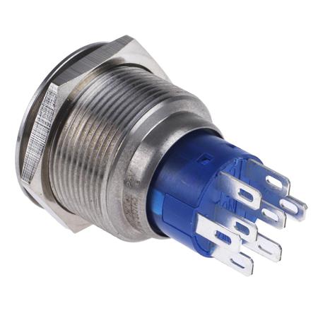 175-9247 2NO/2NC Momentary Push Button Switch, IP67, 22.2 Dia.mm, Panel Mount Blue LED, 250V ac