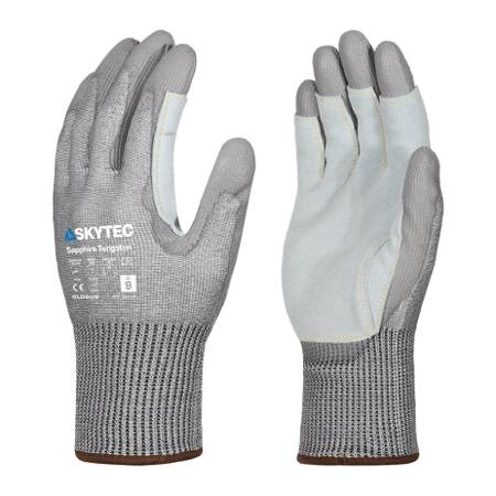 SKG00087FF Skytec Sapphire Tungsten Beige, Grey 13 Gauge HPPE, Nylon, Steel Fibre Cut Resistant Work Gloves, Size Medium, Leather,