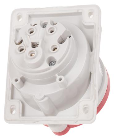413-1667 Scame IP44 Red Panel Mount 3P+E Heavy Duty Power Connector Socket, Rated At 16A, 415 V
