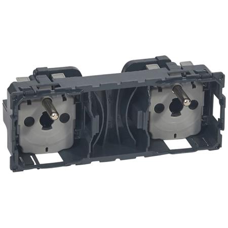 067124 Legrand 0671 Black 2 Gang Plug Socket, 2 Poles, 16A, Indoor Use