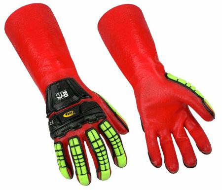 074-10 Ansell Ringers R-074 Red Thermoplastic Rubber Chemical Resistant, Cut Resistant Waterproof Gloves, Size 10, PVC Coating