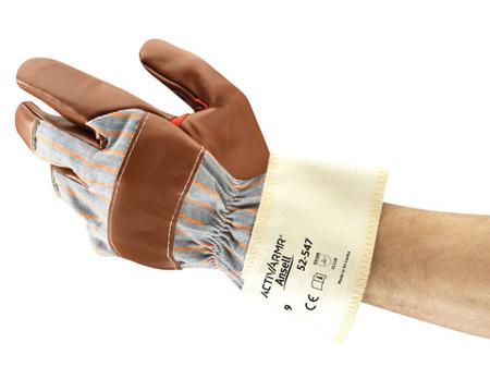 52547090 Ansell ActivArmr 52-547 Brown Cotton, Jersey Abrasion Resistant, Cut Resistant, Puncture Resistant Work Gloves, Size 9,