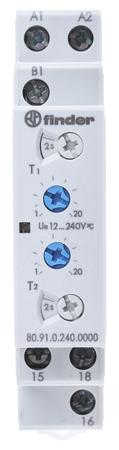 80.91.0.240.0000 Finder 80 Series Series DIN Rail Mount Timer Relay, 12 → 240V ac/dc, 1-Contact, 0.1 → 20 s, 0.1 →