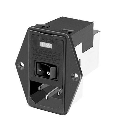 1-6609929-4 Male C14 IEC Filter Flange Mount 5 x 20mm,Spade,Rated At 10A,120 V ac, 250 V ac Operating Frequency 50/60Hz