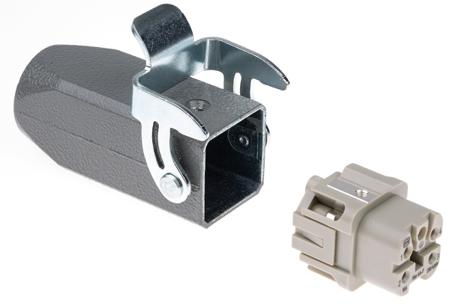 09200031750-09200042711 Han A Series 4 + PE Way Female 10A Panel Kit, includes Female Insert, Hood