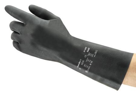 87950100BP Ansell AlphaTec Black Latex Chemical Resistant Work Gloves, Size 10, XL, Latex Coating