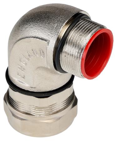 SPL32-M32-90-X-5 Adaptaflex 90° Elbow Cable Conduit Fitting, Steel Silver Nickel Plated 32mm nominal size IP67 M32
