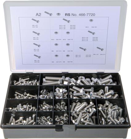 466-7720 RS PRO Stainless Steel 624 Piece Hex Drive Screw/Bolt & Nut Kit