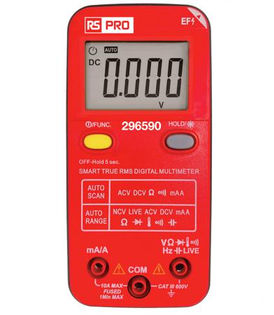 296-590 RS PRO Digital, LCD Digital Multimeter, True RMS, 10A ac Max, 10A dc Max, 600V ac Max
