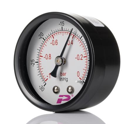 235-1299 RS PRO BSP 1/4 Analogue Vacuum Gauge 0bar Back Entry 50mm Outside Diameter