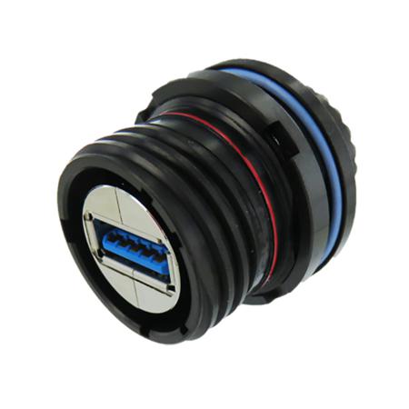 USB3FTV7ANF312 Amphenol Socapex Straight, Jam Nut, Socket- Single Port Type A 3.2 Gen 1 IP68 USB Connector
