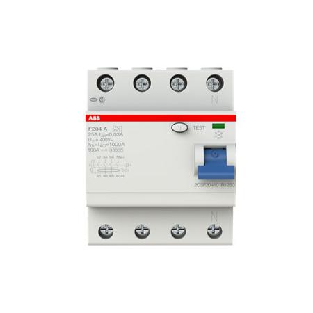 2CSF204101R1250---F204A-25-0-03 ABB 4 Pole Type A Residual Current Circuit Breaker, 25A F204, 30mA