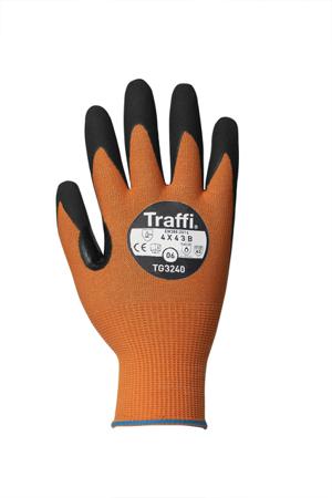 TG3240-11-PK Traffi Microdex Orange Elastane, HPPE, Nylon Oil Grip, Oil Repellent Liquid/Oil repellent Gloves, Size 11, XXL, Nitrile