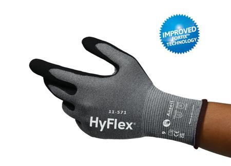 11571110 Ansell HyFlex 11-571 Black Carbon, HPPE, Nylon Abrasion Resistant, Cut Resistant Gloves, Size 11, Nitrile Coating