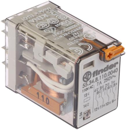 55.34.8.110.0040 Finder Plug In Power Relay, 110V ac Coil, 7A Switching Current, 4PDT