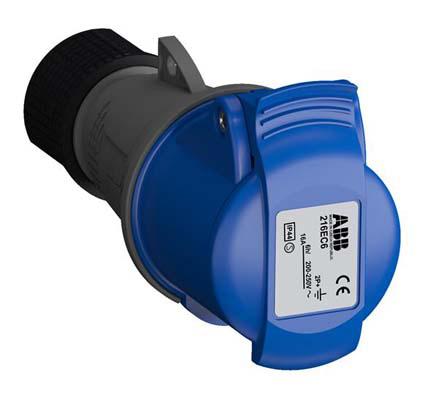 2CMA102003R1000--216EC6 ABB, Easy & Safe IP44 Blue Cable Mount 2P+E Industrial Power Socket, Rated At 16.0A, 230.0 V