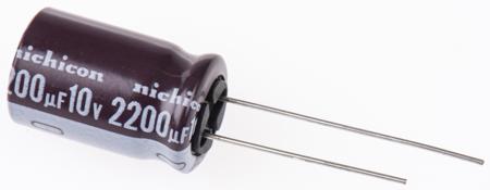UPS1A222MHD Nichicon 2200μF Aluminium Electrolytic Capacitor 10V dc, Radial, Through Hole -