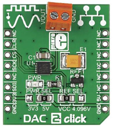 MIKROE-1918 MikroElektronika  DAC 2 Click Add On Board Signal Conversion Development Kit