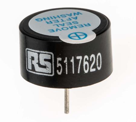 171-0858 RS PRO 80dB Through Hole Continuous Internal Piezo Buzzer, 13.8 (Dia.) x 11.5mm, 3V dc Min, 16V dc Max