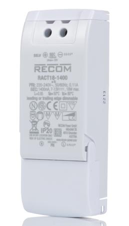 RACT18-1400 Recom LED Driver, 6.5 → 13V dc Output, 18W Output, 1.4A Output, Constant Current Dimmable