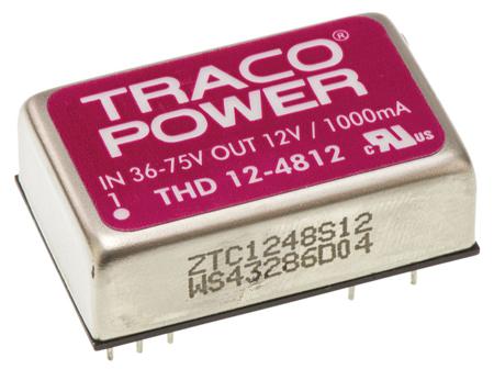 THD-12-4812 TRACOPOWER THD 12 12W Isolated DC-DC Converter Through Hole, Vin 36 → 75 V dc, Vout 12V dc