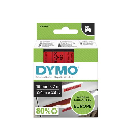 S0720870 Dymo Black on Red Label Printer Tape, 7 m Length, 19 mm Width