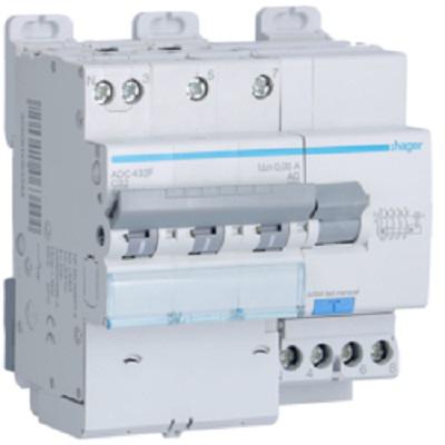 ADC432F Hager RCBO, 32A Current Rating, 3P Poles, 30mA Trip Sensitivity, Type AC