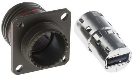 USBFTV22G Amphenol Socapex Straight, Panel Mount, Socket- Single Port Type A 2.0 IP68 USB Connector