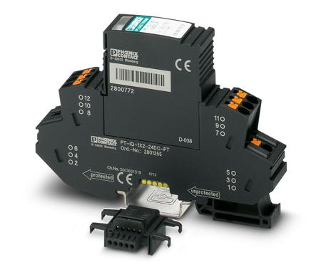 2801255 Phoenix Contact, PT-IQ-1X2-24DC-PT Surge Protection Device 21 V ac, 30 V dc Maximum Voltage Rating 10kA Maximum Surge