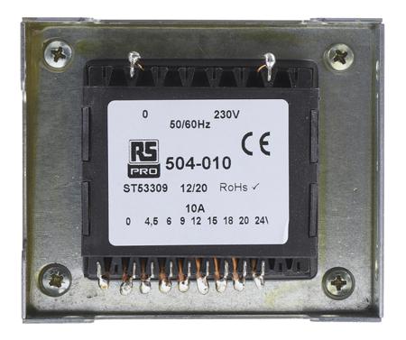 504-010 RS Pro 240VA 1 Output Chassis Mounting Transformer, 4.5V ac, 6V ac, 9V ac, 12V ac, 18V ac, 20V ac, 24V ac