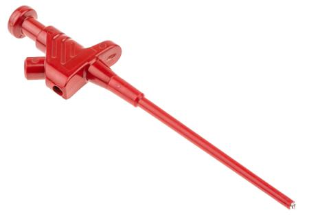 930113101 Hirschmann Test & Measurement 4A Red Grabber Clip, 60V dc Rating - 4.1mm Tip Size, 4mm Probe Socket Size