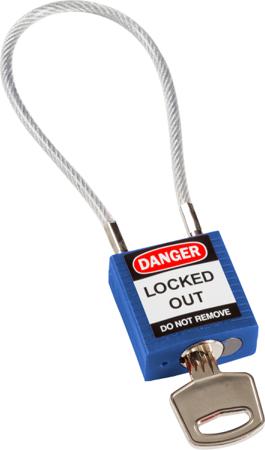 COMPACT-CABLE-PADLOCK-BLUE-20CM-KD Brady Blue 1-Lock Glass Fibre Reinforced Plastic Safety Padlocks, 4.7mm Shackle