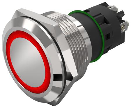 82-6552.1114 EAO 82 Series Illuminated Illuminated Push Button Switch, Momentary, Panel Mount, 22.3mm Cutout, SPDT, Red LED, 240V,