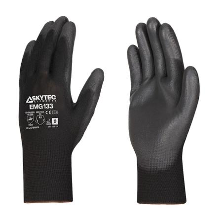EMG00133BJ Skytec EMG133 Black Polyester Dry Environment, Moist Environment Work Gloves, Size XL, Polyurethane Coating