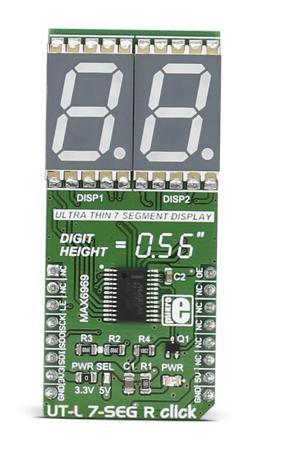 MIKROE-2743 MikroElektronika , UT-L 7-SEG R Double 7 Segment Display mikroBus Click Board With MAX6969, DSM7UA56101