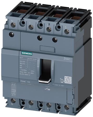 3VA10252ED460AA0 Siemens, SENTRON MCCB Molded Case Circuit Breaker 4P 25A, Breaking Capacity 16 kA, DIN Rail Mount