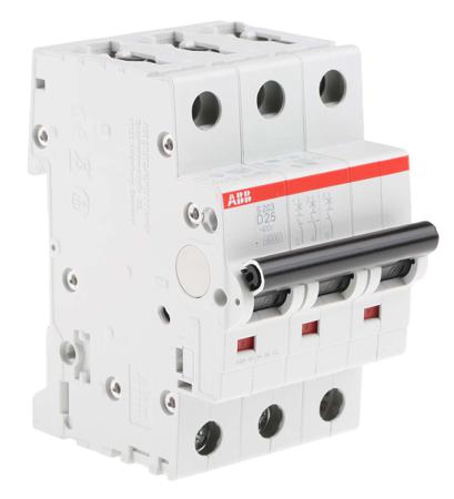 2CDS253001R0251--S203-D25 ABB System M Pro 25A MCB Mini Circuit Breaker3P Curve D, Breaking Capacity 6 kA