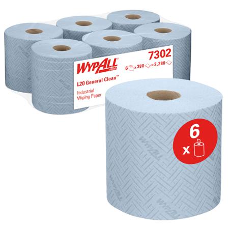 7302 Kimberly Clark Centrefeed of 300 Blue WYPALL L20 Extra Dry Wipes for Light Duty Cleaning Use