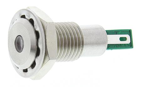 DX0505/GN/24 Bulgin Green Panel Mount Indicator, 24V dc, 12.2mm Mounting Hole Size, Solder Tab Termination, IP67