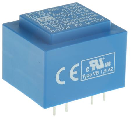 AVB1.5/2/9 Block 9V ac 2 Output Through Hole PCB Transformer, 1.5VA
