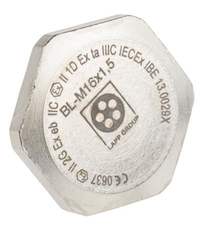 52103113 Lapp Blanking Plug, M16, Nickel Plated Brass, 22mm Diameter, Threaded