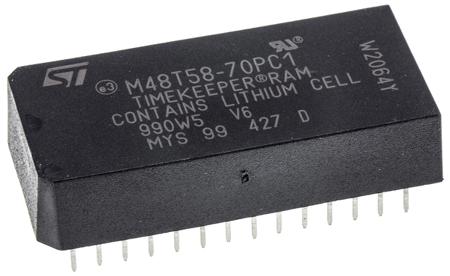 M48T58-70PC1 STMicroelectronics , Real Time Clock (RTC), 8192B RAM Parallel, 28-Pin PCDIP