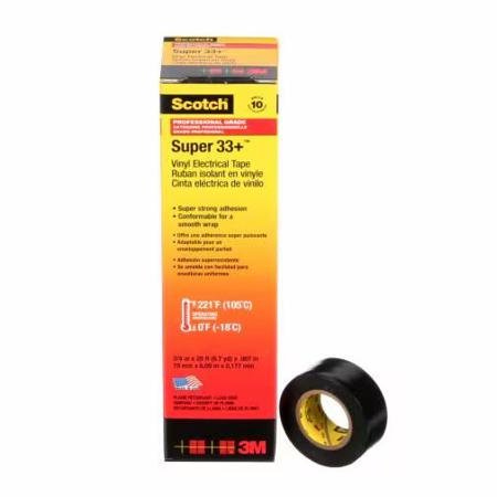 80610833800 SCOTCH SUPER 33+ Black Electrical Insulation Tape, 19mm x 6m, 0.18mm Thick