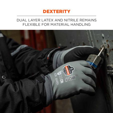 17634 Ergodyne ProFlex Grey Acrylic Waterproof Work Gloves, Size L, Nitrile Coating
