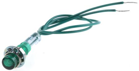 IND515205-2825-T/GRN CAMDENBOSS Green Panel Mount Indicator, 28V, 6.4mm Mounting Hole Size, Lead Wires Termination