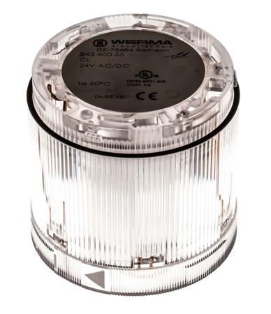843-400-55 Werma 843.400.55, KombiSIGN 70 Beacon Unit Clear LED, Steady Light Effect 24 V DC
