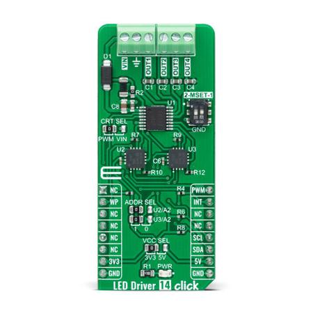 MIKROE-4996 MikroElektronika , LED Driver 14 Click LED Driver Add On Board for BD18337EFV-M for mikroBUS socket