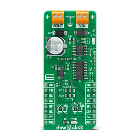 MIKROE-4335 MikroElektronika EFuse 2 Click Power Management for TPS259631 for System equipped with the mikroBUSTM socket